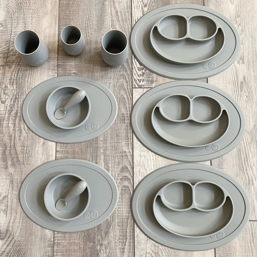 eZpZ Mini Mat Silicone Baby Toddler Placemats - Plates Cups Bowls Spoons GRAY